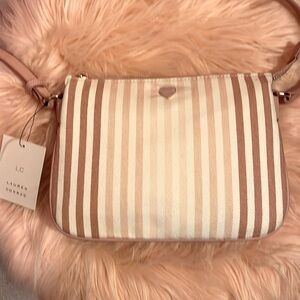 Lauren Conrad Pink Striped Crossbody Purse with Adorable Heart Valentine’s Day!